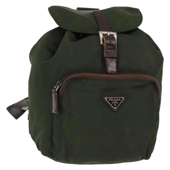PRADA Backpack Nylon Khaki Silver Auth BA7769 main image 7